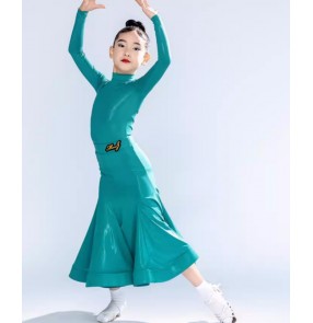 Fuchsia blue competition ballroom latin dance dresses for kids girls juvenile waltz tango ballroom dance clothing for children